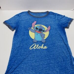 Disney Store Stitch Blue Tissue Weight T-Shirt Top Aloha Women's Large